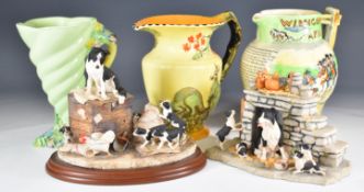 Art Deco jugs comprising Clarice Cliff, Crown Devon musical jug and a Burleigh Ware Australian