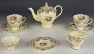 Foley China tea for two teaware with interior flower decoration, tallest 14cm