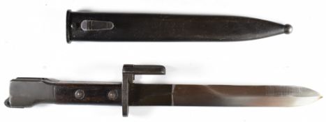 Belgium bayonet for the F.N FAL rifle with wooden grips and flash hider, X2 E1 54 58 to tang, 19cm