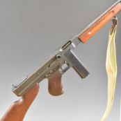 Deactivated American M1 Thompson .45 sub machine gun with extended magazine wooden stock, pistol
