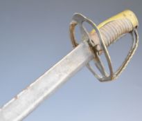 French c1800 officer's sword with folding / attack hilt, wire bound leather covered grip and 62cm