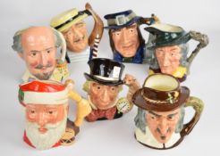 Seven Royal Doulton large character jugs including Gondolier, Gulliver, Santa Claus, Izaac Walton