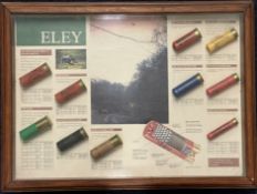 Eley shotgun cartridge display board with information and specifications for ten Eley shotgun