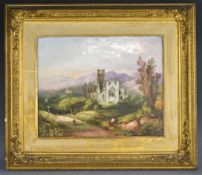 Davenport plaque of unusually large proportions and decoration of Melrose Abbey, named verso and