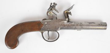 Archer of London flintlock pocket pistol with named and border engraved lock, engraved trigger