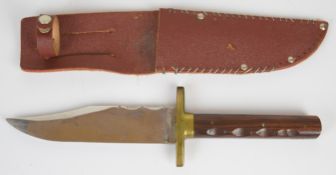 J. Nowill & Son's Bowie hunting knife with wooden grips, 14cm blade inscribed with maker's name
