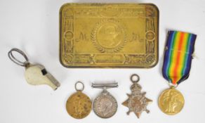 British Army WW1 medal trio comprising 1914 'Mons' Star, War Medal and Victory Medal named to