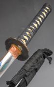 Japanese Samurai sword with bound grip, two menuki, decorated tsuba with copper habaki, 72cm