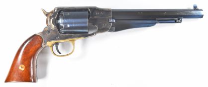 Uberti .44 six shot single action percussion revolver with brass trigger guard, wooden grips and 8