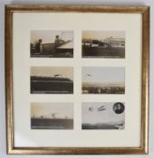 [Early Aviation] Mounted and framed display of six early postcards, the images taken during the