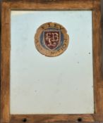 Eley Ammunition ex shop display oak framed advertising mirror with hand painted decotation, 27x22cm.