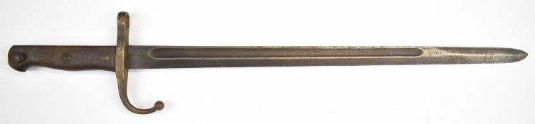 Turkish 1890 pattern sword bayonet with downswept quillon and 46cm fullered blade, probable