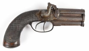 William Moore of London double barrelled over and under percussion hammer action pistol with