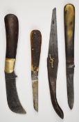 Two pocket knives by H.G Long & Co, London, another by L. George, Wostenholm, a pruning knife by