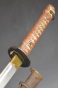 Japanese military style Samurai sword with metal grip and Tsuka Ito, securing scabbard catch