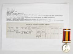 British Army Queen's South Africa Medal with clasp for Transvaal named to 5132 Pte G Clarke, 18th