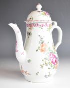 Worcester first period porcelain coffee pot and cover with floral decoration, H23cm