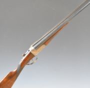 AYA 12 bore side by side ejector shotgun with named and engraved locks, engraved underside,
