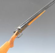 Baikal T03-66 12 bore side by side hammer action shotgun with engraved scenes of birds and dogs to