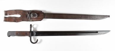 Japanese Arisaka Type 30 bayonet with wooden grips, downswept quillon, 39.5 single edged blade,