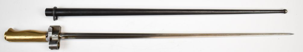 French 1886/ 93/16 pattern Lebel bayonet with brass grip, 52cm cruciform blade marked 72561 to