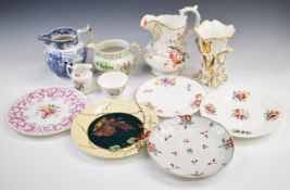 18th to 20thC porcelain and pottery including 1844 jug named William & Eliza Davies, twin handled
