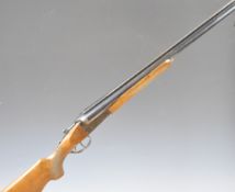 Spanish Hunter 12 bore side by side shotgun with engraved locks, underside and fences, chequered