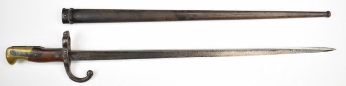 French 1874 pattern Gras bayonet with wooden grips, 40518 to crosspiece, a 52cm single edged blade