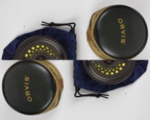 Orvis 'Spey' salmon fly fishing reel with spare spool and case / pouch