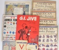 WW2 American interest ephemera including four packs of American transfer pictures No. 9002 M.P. &