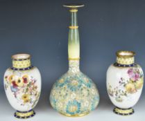 Doulton Slaters patent art pottery vase and a pair of Royal Doulton vases with signature for Alice