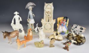 Collectable figures including Rye Pottery Sussex Pigs, Lladro, Copenhagen, Royal Doulton, Beswick,