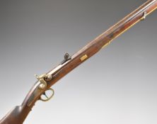 Swiss military 1851 pattern 13.4mm percussion hammer action rifle with adjustable sights, brass