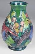 Moorcroft pedestal vase decorated in the Finches pattern, H14cm