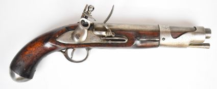 Libreville flintlock pistol with lock stamped 'Mr de Libreville', steel trigger guard and mounts and