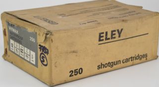 Two hundred and fifty 12 bore Eley Hymax 36g 3 shot shotgun cartridges, all in original boxes.