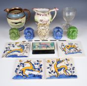 19th/20thC ceramics and glass including 'Nudger' jug, five figural dog head money boxes, dog related
