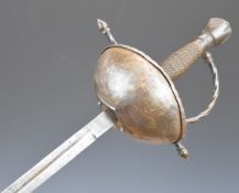 Continental sword with wire bound grip, bowl guard and 82cm straight blade. PLEASE NOTE:- Before