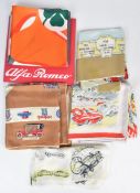 Five veteran, vintage and classic car interest silk scarves comprising one with a border of