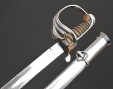 Spanish Cavalry sword with 86cm slightly curved single edged blade, fishskin wire covered grip,