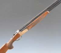 Lanber 12 bore over and under ejector shotgun with engraved locks, underside, trigger guard, top