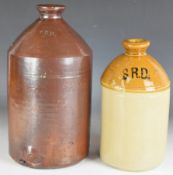 Two WW1 era stoneware rum ration jars marked SRD, one a salt glazed example by Walton, 33cm tall,