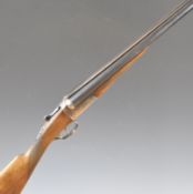 AYA No. 4 12 bore side by side ejector shotgun with named and border engraved locks, chequered