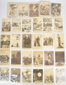 Approximately fifty Bruce Bairnsfather 'Bystander' WW1 humorous postcards from series one through to