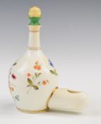 Coalport 19thC porcelain bird feeder with floral decoration and fixed knopped top for suspension