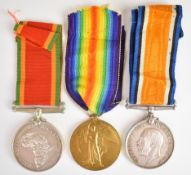 South Africa medal trio comprising WW1 War Medal and Victory Medal and an African Service Medal,