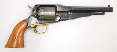 Uberti .36 six shot single action percussion revolver with brass trigger guard, wooden grips and 6.5