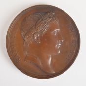 Napoleon bronze medal, obverse bust of Napoleon with laurel leaf, verso Brandenburg Gates with