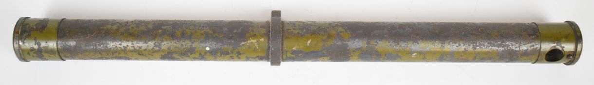 WW1 trench mortar periscope with closable eye piece caps and central bracket, overall length 44cm