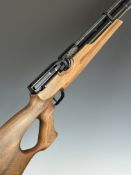Weihrauch HW100 .22 PCP air rifle with textured semi-pistol grip, raised comb, adjustable trigger,